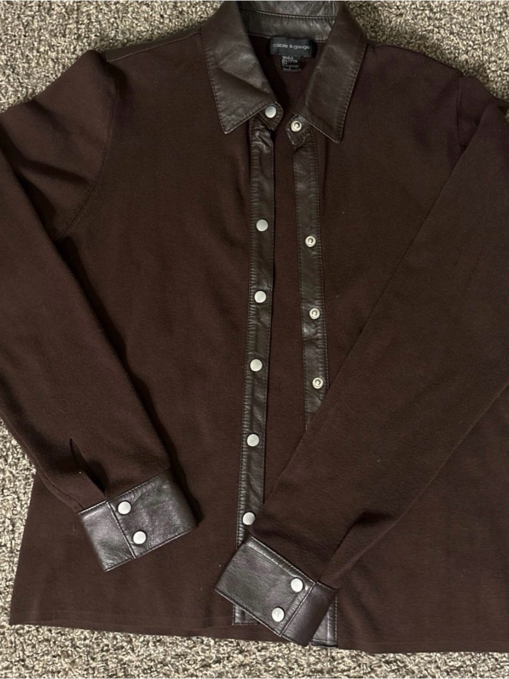 Cable & gauge Brown Long-Sleeve Shirt with Leather Trim